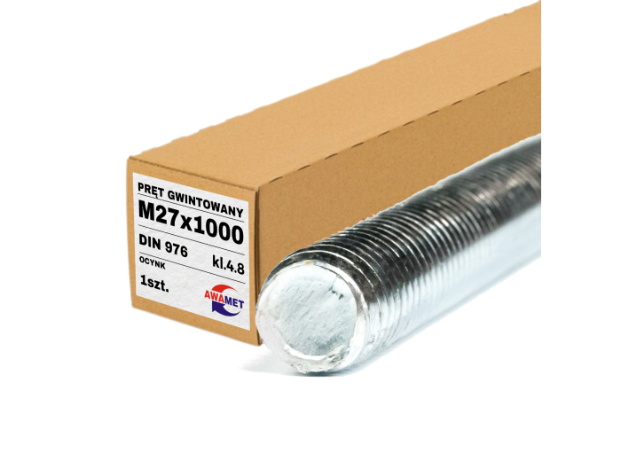 PRĘT SZPILKA GWINTOWANY M27x1000 OCYNK 4.8 DIN 976