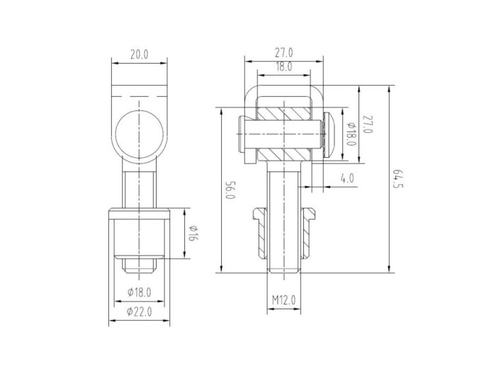 Zawias regulowany M12 do wspawania 36x48,5 mm brama furtka