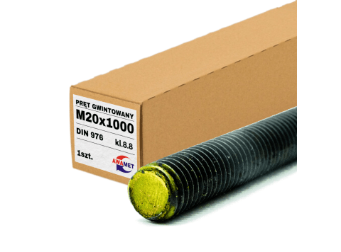 PRĘT SZPILKA GWINTOWANY M20x1000 CZARNY 8.8 DIN 976