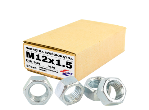 M12X1.5 DROBNOZWOJNA NAKRĘTKA 6-KĄTNA KL.10 DIN 934 OCYNK