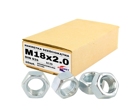 M18X2 DROBNOZWOJNA NAKRĘTKA 6-KĄTNA KL.10 DIN 934 OCYNK