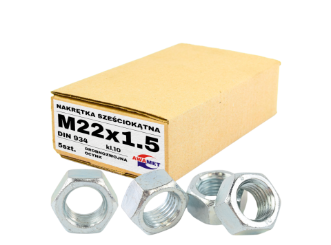 M22X1.5 DROBNOZWOJNA NAKRĘTKA 6-KĄTNA KL.10 DIN 934 OCYNK