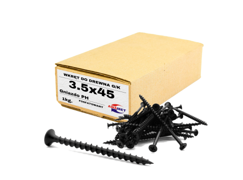 3.5x45 WKRĘTY DO DREWNA G-K CZARNE FOSFATOWANE